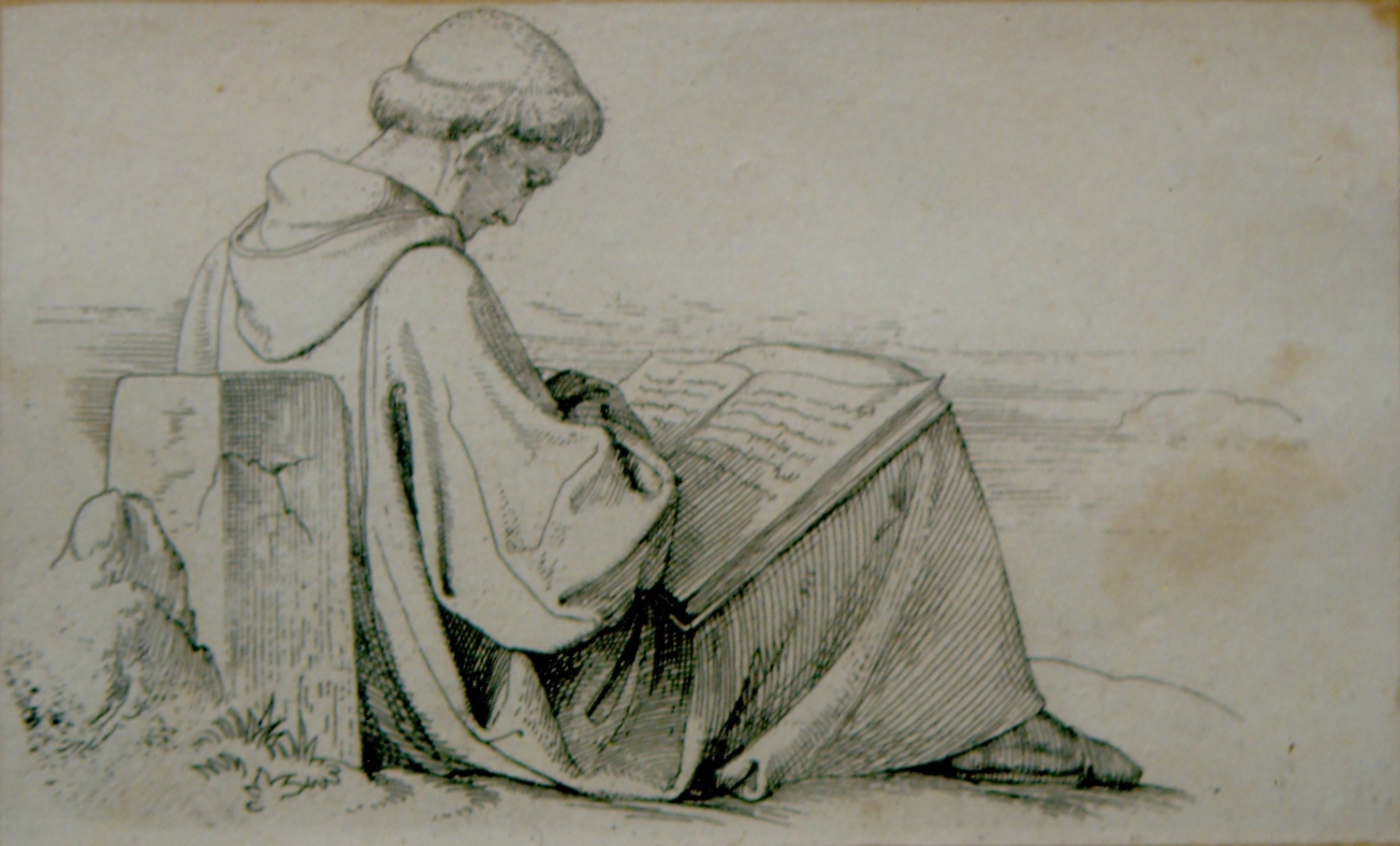 M�nch am Grenzstein lehnend | JULIUS H�BNER