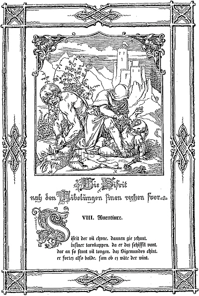 8. Abenteuer: Siegfried in der Tarnkappe | Zeichnung: J.Hübner | Holzschnitt: Johann Philipp Albert Vogel